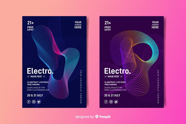 Abstract waves music poster template