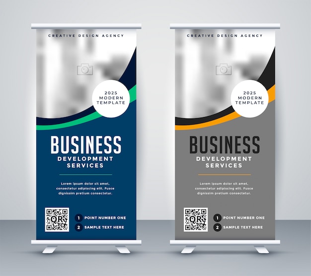 Free Vector abstract wavy business standee rollup banner design