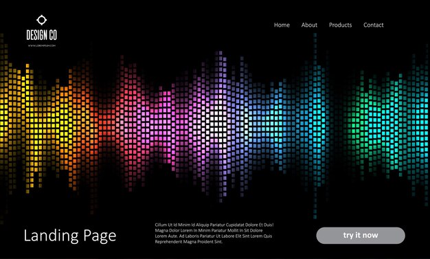 Abstract website landing page with colourful sound waves design