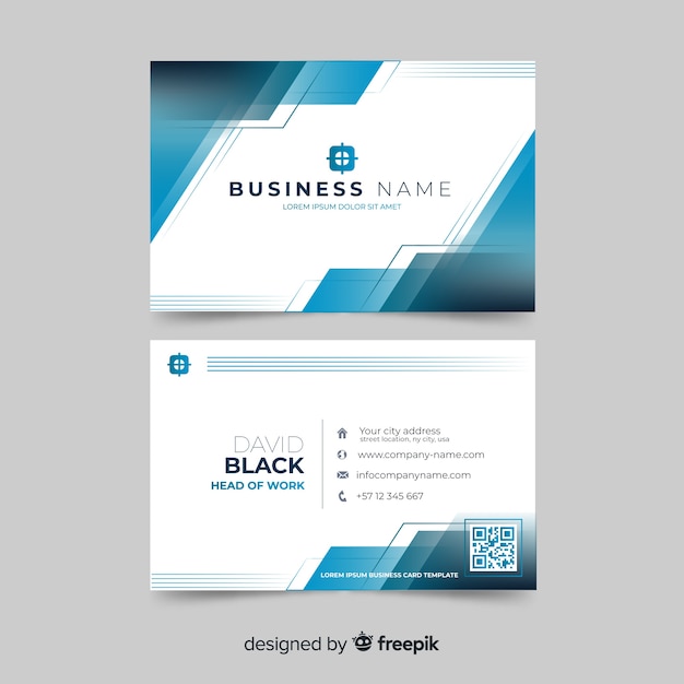 Abstract white visiting card with blue shapes template