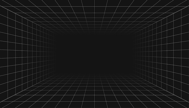 Free Vector abstract wireframe grid line room perspective dark background