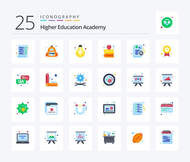 Free Vector academy 25 flat color icon pack including time schedule idea plan books