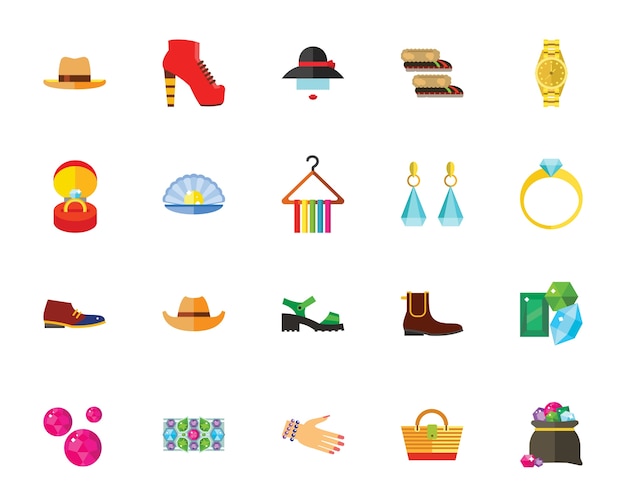 Accessories and shoes icon set