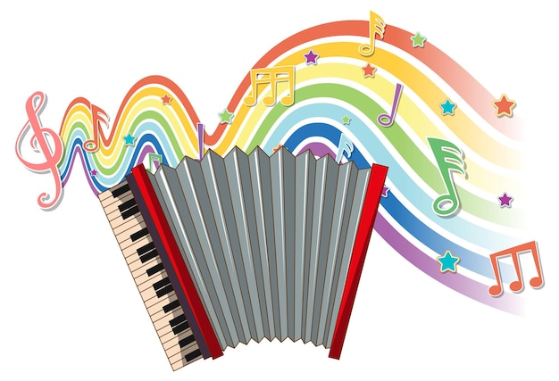 Free Vector accordion with melody symbols on rainbow wave