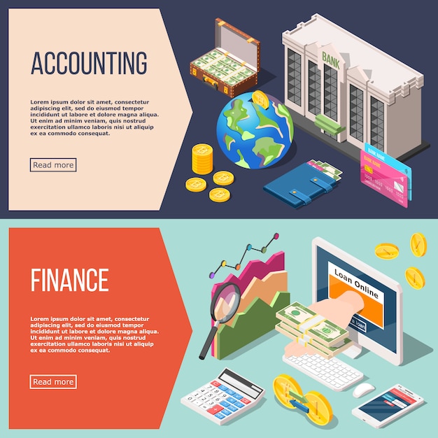 Accounting Isometric  banner set Set