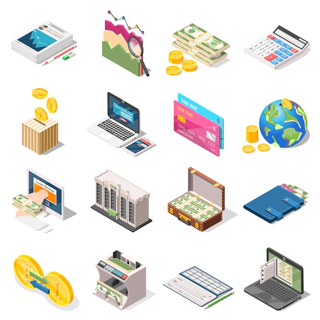 Free Vector accounting isometric icons set