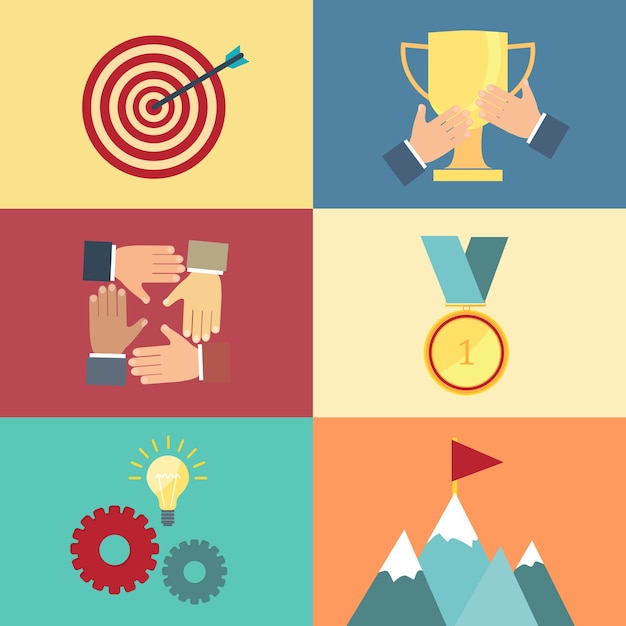 achieving goal, success concept vector illustration in flat square style