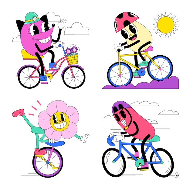 Free Vector acid bicycle stickers collection