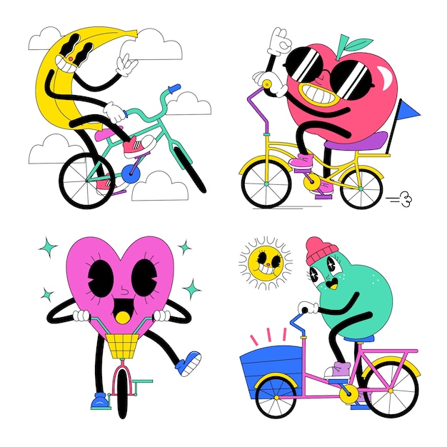 Free Vector acid bicycle stickers collection