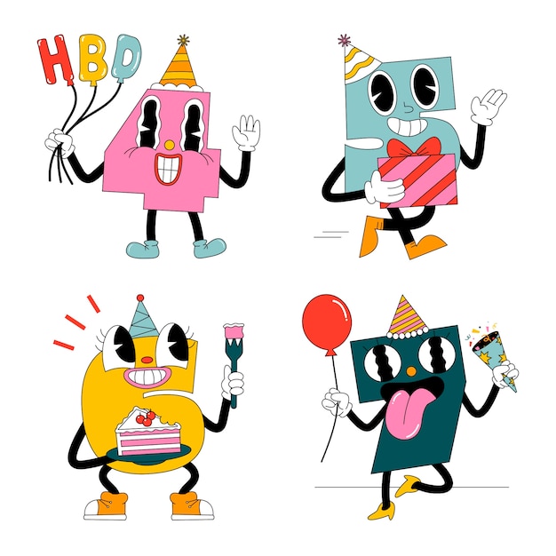 Free Vector acid birthday numbers stickers collection