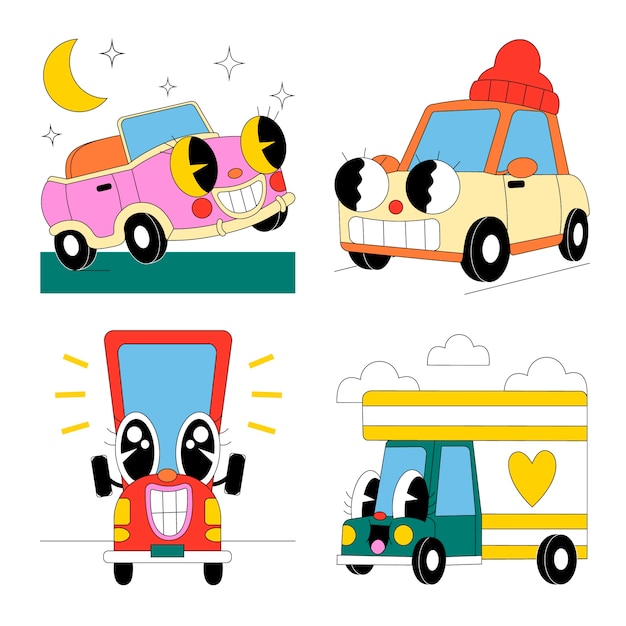 Free Vector acid cars stickers collection