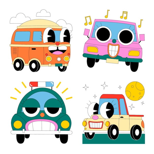 Free vector acid cars stickers collection