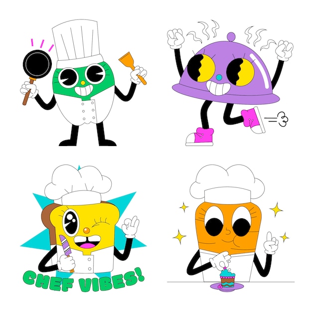 Free Vector acid chef stickers collection