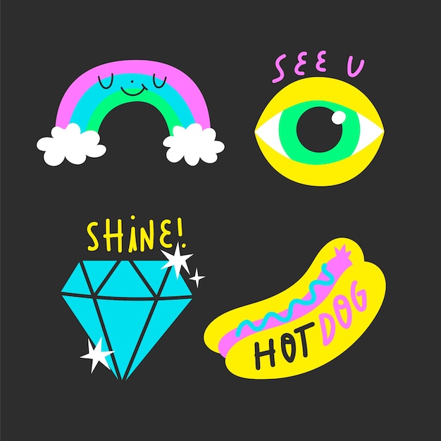 Acid colors hand-drawn funny sticker collection