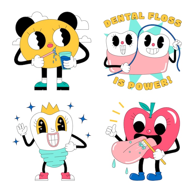 Free Vector acid dental care stickers collection