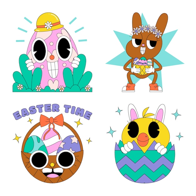 Free Vector acid easter stickers set