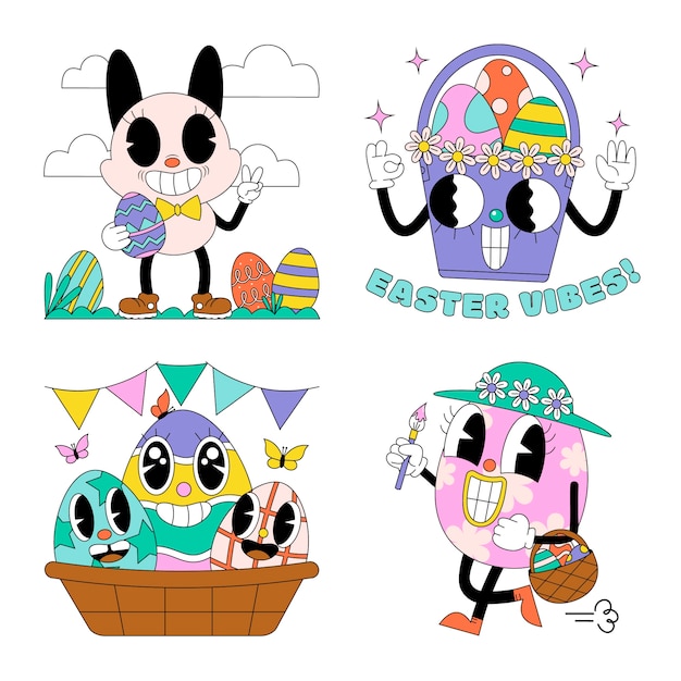 Free Vector acid easter stickers set