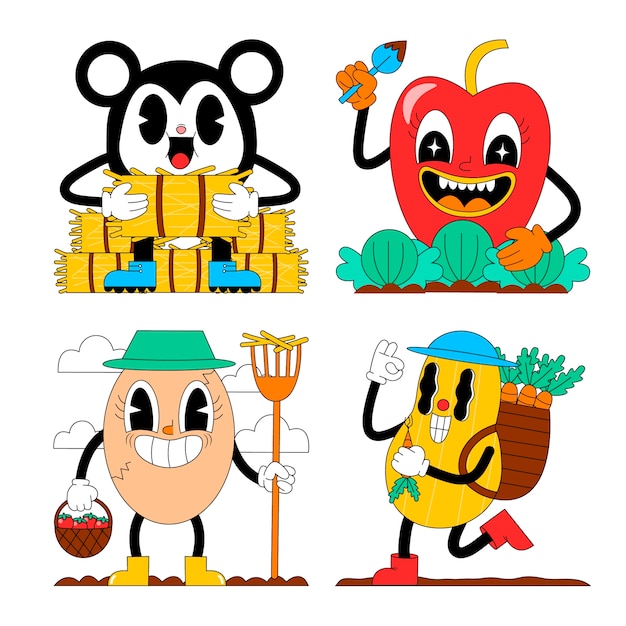 Free Vector acid fruit and vegetables sticker set