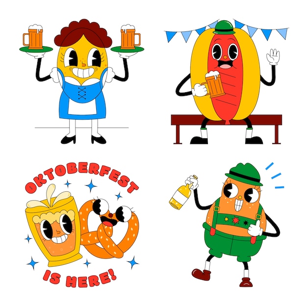 Free Vector acid oktoberfest stickers collection