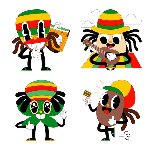 Free Vector acid rasta people stickers collection