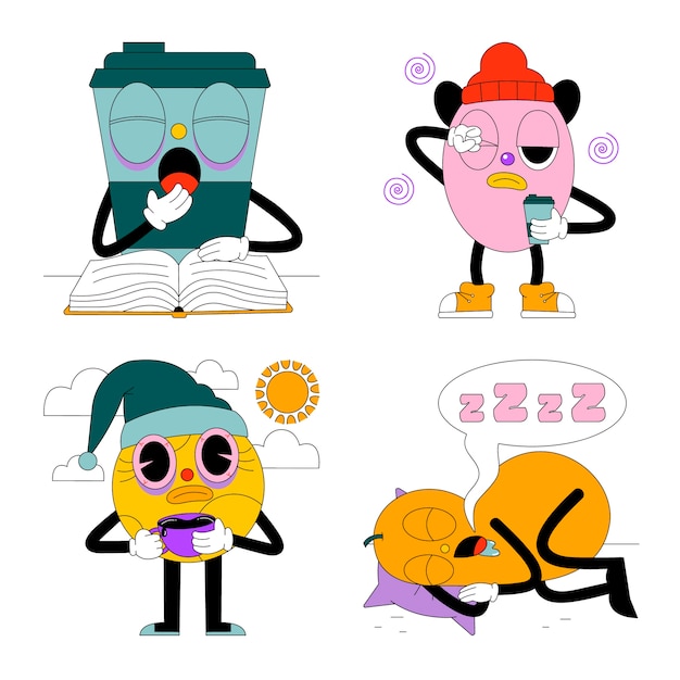 Free Vector acid tired stickers collection