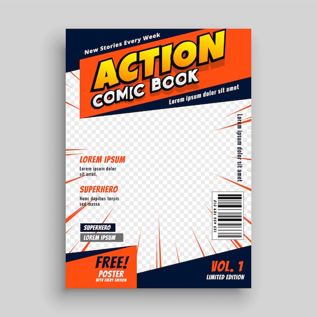 Action comic book cover page template design