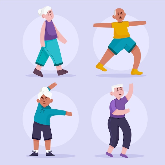 Free Vector active elderly people collection