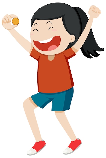 Active girl simple cartoon character