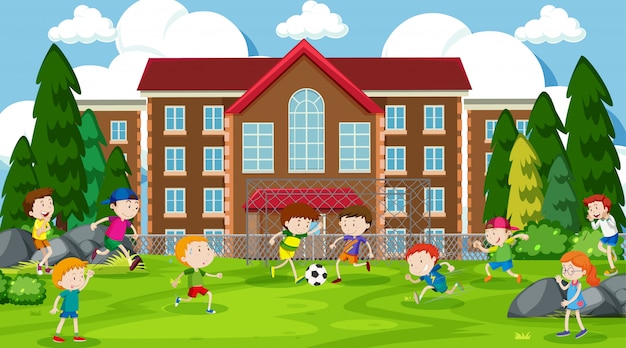 Free Vector active kids playing in outdoor scene