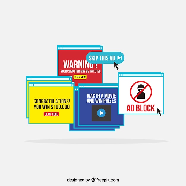 Free Vector ad block pop up concept with flat deisgn