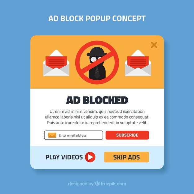 Ad block pop up concept with flat design