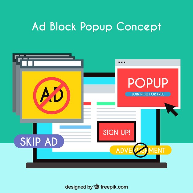 Ad block popup concept background in flat style