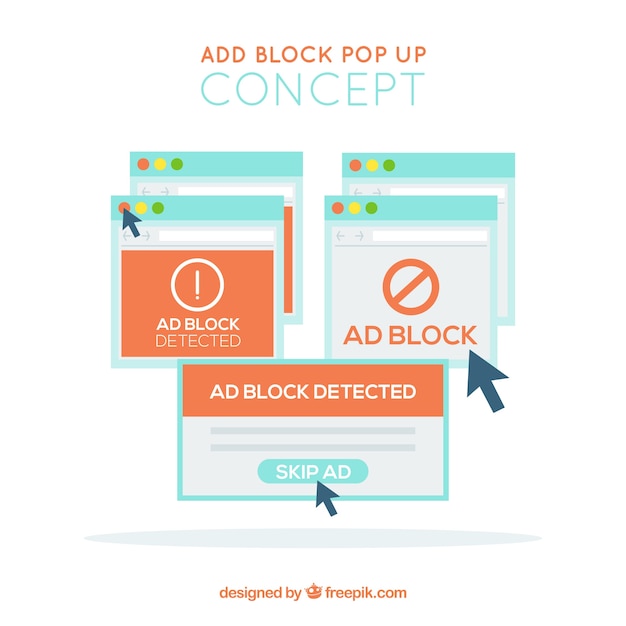 Ad block popup concept background in flat style