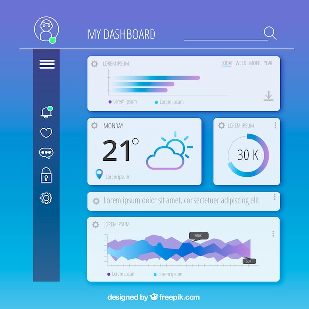 Free Vector admin dashboard template with flat design