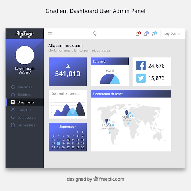 Admin dashboard template with flat design