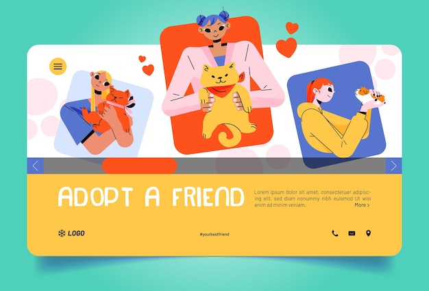 Adopt a friend landing page people hugging pets