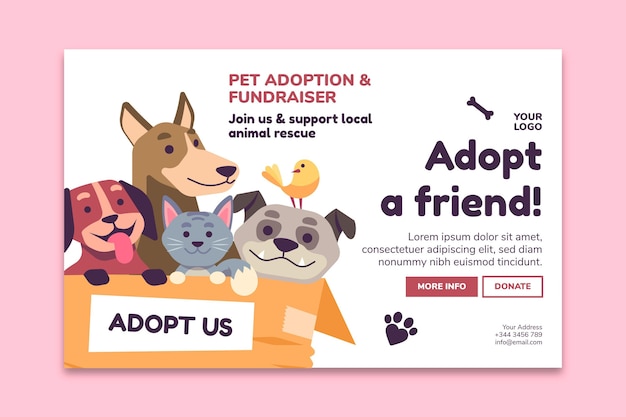 Adopt a pet from shelter landing page template