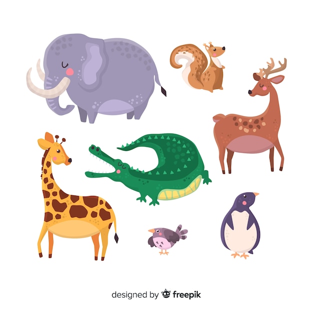 Free Vector adorable animal collection in hand drawn