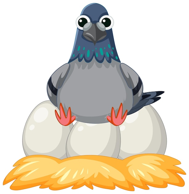 Free vector adorable cartoon pigeon sitting on eggs