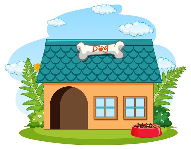 Free Vector adorable dog house in garden