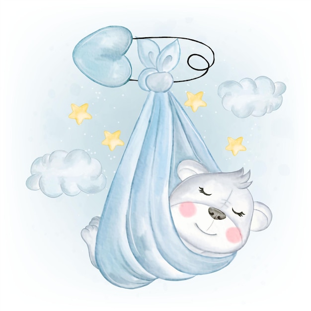 Free Vector adorable koala sleeping in the sky watercolor