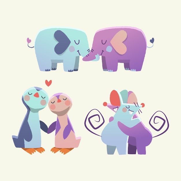 Free vector adorable valentines day animal couple