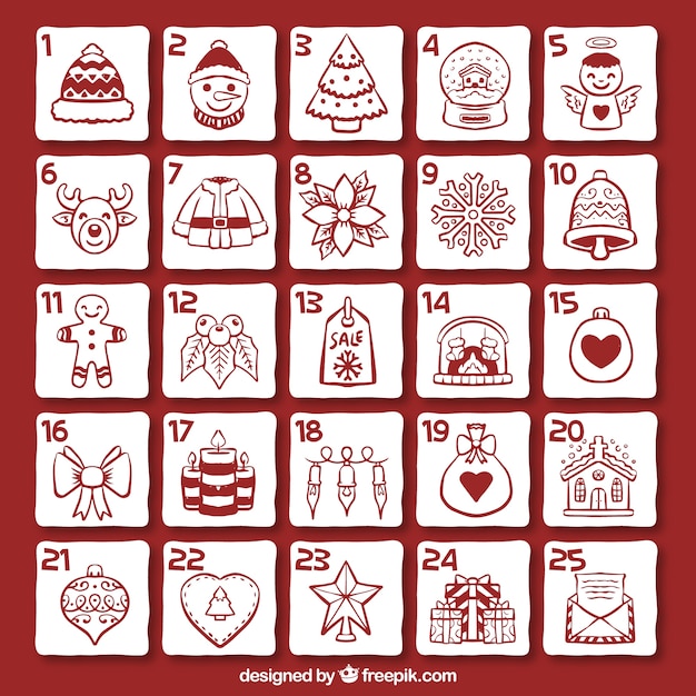 Free Vector advent calendar of christmas decoration sketches