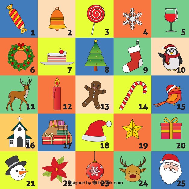 Advent calendar with traditional christmas elements