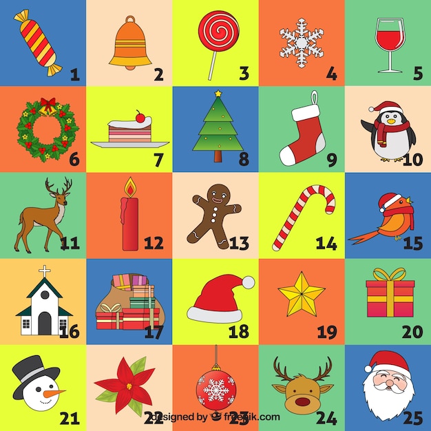 Advent calendar with traditional christmas elements