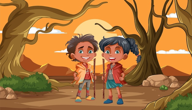 Free Vector adventure awaits two young explorers