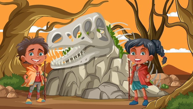 Free Vector adventure at the dinosaur skull landmark