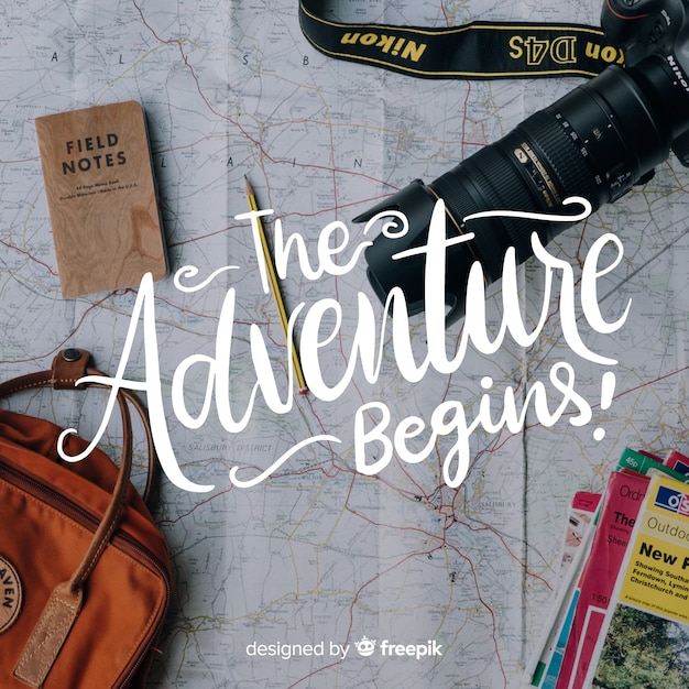 Free Vector adventure lettering with photo