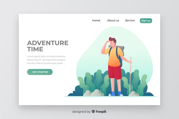 Adventure time landing page with illustration