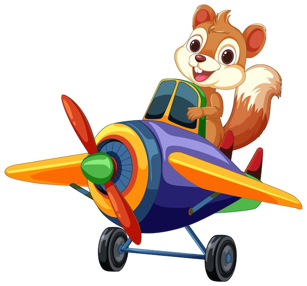 Free Vector adventurous squirrel pilots colorful plane